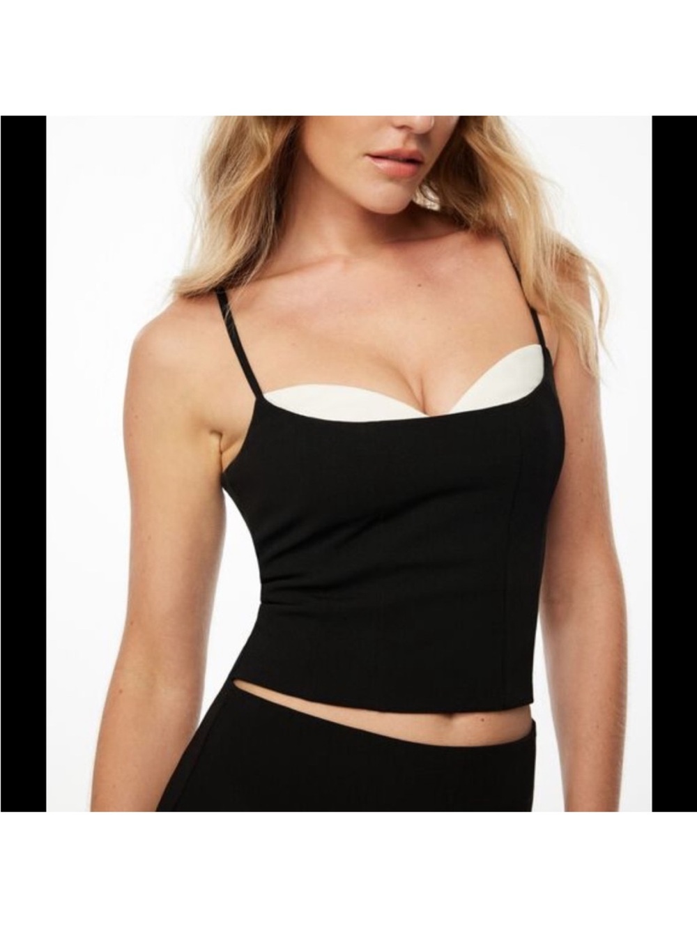 Black and Cream Spaghetti Strap Bustier Top -